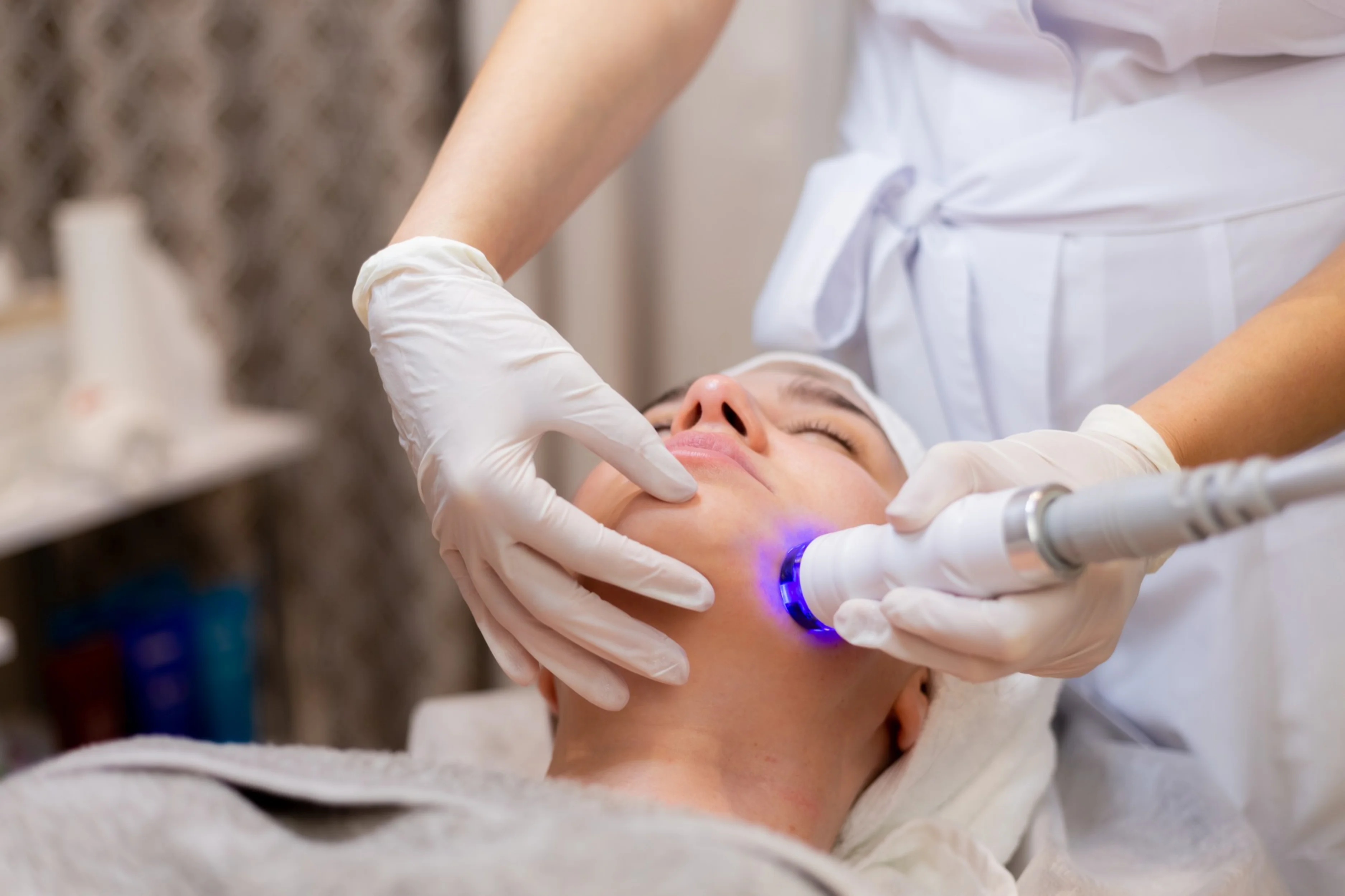 Close-up of luminous hydrated skin after facial
